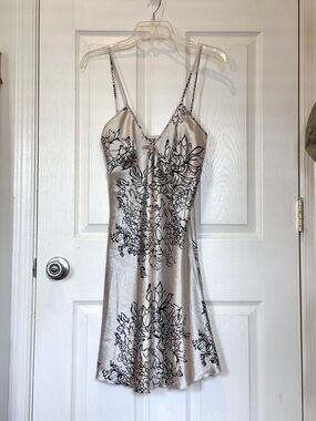 Vintage Silky White & Black Floral Slip Dress